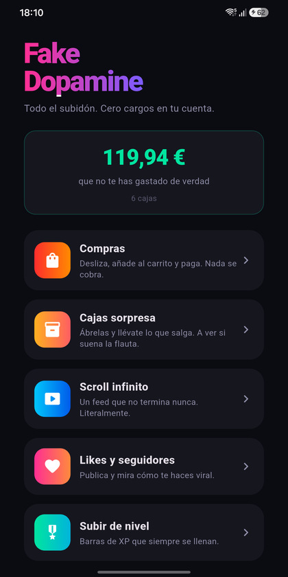 Pantalla de inicio con el dinero no gastado